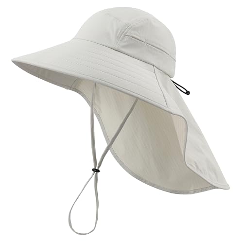 Image of Home Prefer UPF 80+ Sun Hat for Men Women Wide Brim Sun Hat with Neck Flap Summer Beach UV Protection Gardening Fishing Hat