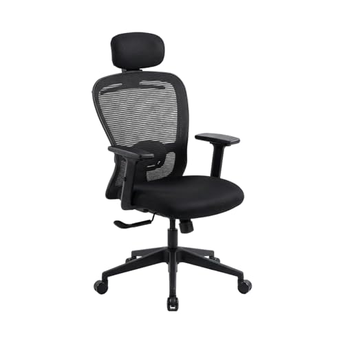 Image of Wakefit Safari Ergonomic Office Chair for Work | 3 Year Warranty | Single Lock and Recline | Soft Armrest with 3 Dimension adjustability| Strong Nylon Base | 8+ Hours of Comfort| Black