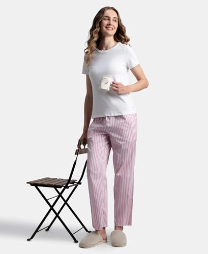 Image of Jockey RX06 Women's Super Combed Cotton Woven Fabric Relaxed Fit Striped Pyjama with Side Pockets (Checks & Prints May Vary)