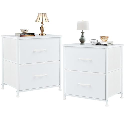 DUMOS Juego de 2 mesitas de Noche, mesitas auxiliares, de Tela, Armario Estrecho, cómoda, Dormitorio, Estilo Industrial para salón, habitación Infantil, Pasillo, Armario de Almacenamiento