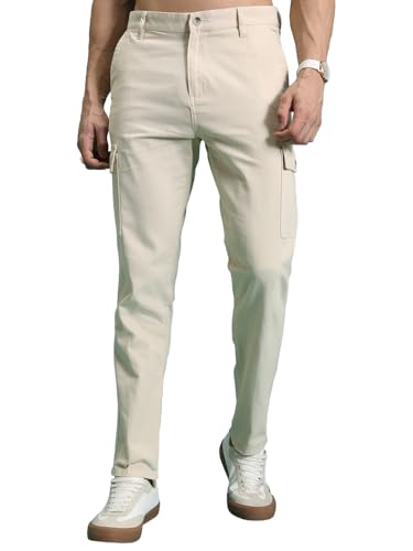 Highlander Men's Beige Tapered Cargo Trousers - Image 2