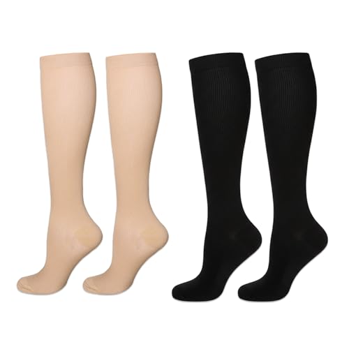 Compression Socks for Women Men, 2/3/4/6 Pairs 20-25mmHg Knee High Socks Compression Stockings for Sport, (AU, Alpha, One Size, Regular, Regular, Large-X-Large, 2Pairs-Black Skin)