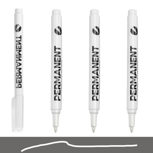 JEYORZY 4 Pezzi Pennarello Permanente Bianco, Pennarelli Indelebili, Larghezza del Filo 1,0 mm, Asciugatura Rapida Penne Impermeabili Marker, per Pietra, Legno, Vetro, Ceramica, Tela, Pneumatici