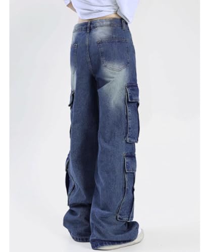 Baggy Jeans for Women Men Y2K Cargo Denim Sweatpants Low Rise Wide Leg Pants Streetwear Hip Hop Clothes3