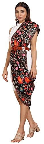 Women's Kashmiri Aari Embroidered Wool Stole (3132) Free Size Black