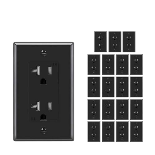 Micmi Decorator Receptacle Outlet, Tamper Resistant, Decorative Electrical Receptacle Outlet, 20Amp 125 Volt, Grounding with Wall Plate UL Listed (20Pack, Black, 20 Amp Outlet) 20 Amp Outlet