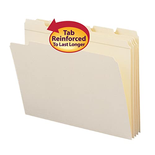 Smead File Folder, Reinforced 1/5-Cut Tab, Assorted Positions, Letter Size, Manila, 100 Per Box (10356) #TOP1