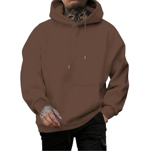 Hooded Sweatshirt Men, Casual Solid Color Drawstring Pullover Hoodies, Fall Drop Shoulder Sweater Loose Fit Fashion Top