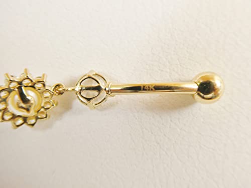 14K Real Solid Yellow Gold Dangling Freshwater Pearl Belly Button Ring Piercing #TOP6