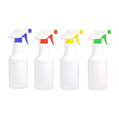 Wei Xi Professional Plastic Spray Bottles for Cleaning Solutions Leak Proof Technology Empty 500 ml/16 oz Value Pack of 4 Professional Heavy-Duty Multi Purpose Empty Spray Bottles Cover