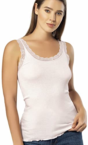 Image of VAVONNE Lace Camisole Tank Tops for Women, Soft Stretch Ribbed Cotton Cami