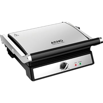 Grill Super Inox Arno XL GGRA - Grande Capacidade com Abertura 180° e Placas Antiaderentes, 110V