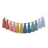 DrCor Boho Earthy Rainbow Tassel Garland – Neutral Yarn Wall Hanging for Calm Classroom, Montessori Nursery, Kids Bedroom, Baby Shower, Birthday Party & Cozy Home Decor