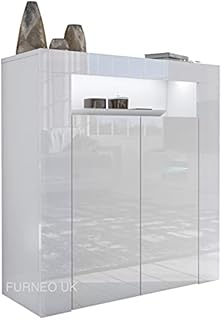 Furneo High Gloss & Matt White 2-door Sideboard Cabinet Cupboard Unit Clifton01 White LED Lights