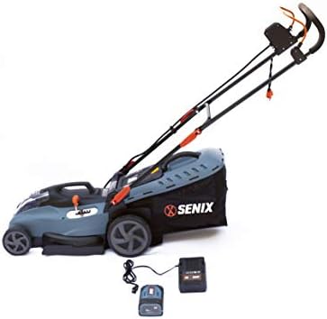 SENIX Electric Lawn Mower, 15-Inch, 58V Max* Cordless Lawn Mower with Brushless Motor, 6-Position Height Adjustment, 2.5Ah Lithium Ion Battery and Charger Included, LPPX5-L, Blue