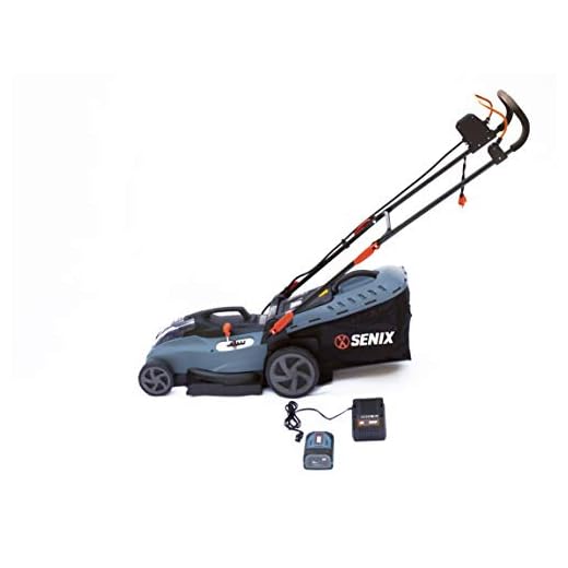 SENIX Electric Lawn Mower, 15-Inch, 58V Max* Cordless Lawn Mower with Brushless Motor, 6-Position Height Adjustment, 2.5Ah Lithium Ion Battery and Charger Included, LPPX5-L, Blue
