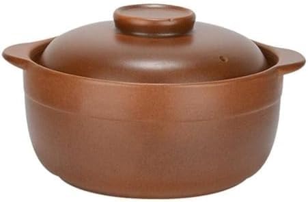 Olla de arcilla de cerámica para fuego abierto, cacerola grande de terracota con mango y tapa aislados, ideal para cocinar lentamente y guisos