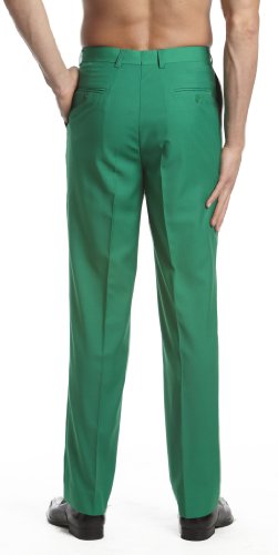 Men's Dress Pants Trousers Flat Front Slacks Solid Emerald Green Color2