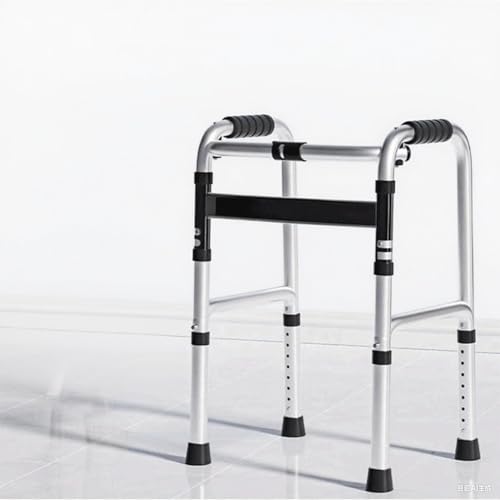 DancJulie 売れ筋折りたたみ式高齢者用歩行器 4本足杖 滑り止めフットパッド付き リハビリテーション歩行器 (航空機グレードの軽量折りたたみ式アルミニウム合金製、レザーシート、8段階調節可能)