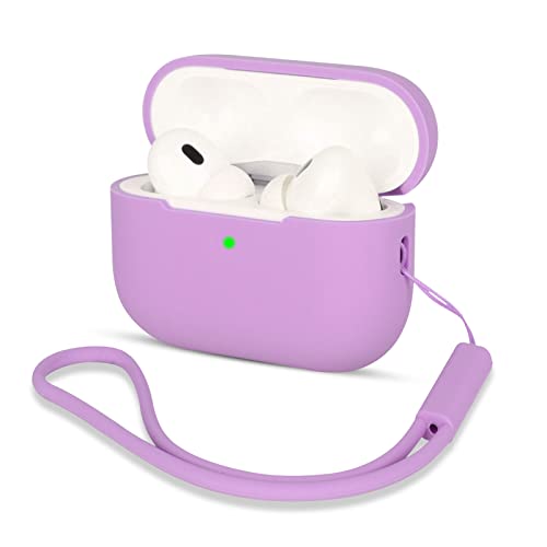 AOTUAO Compatibile con AirPods PRO 2 Custodia Case Cover, Case Protettiva Antiurto Antiscivolo in Silicone per AirPods PRO 2 Seconda Generazione 2022 Custodia con Silicone Lanyard, Light Purple