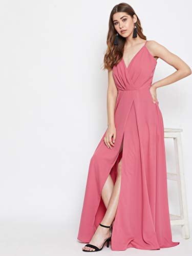 Image of Berrylush Red Solid V Neck Maxi Dress