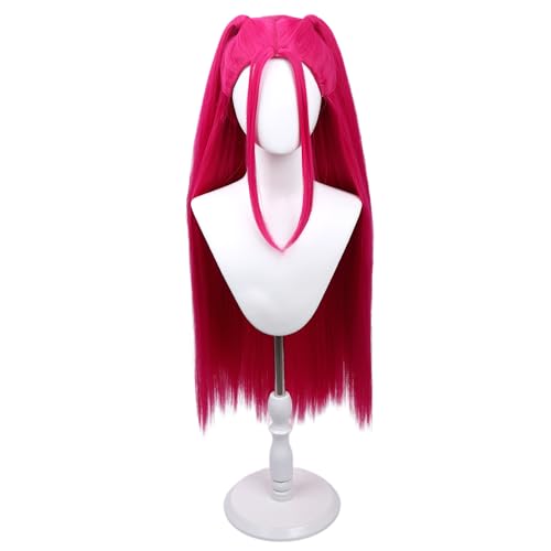 Hot Pink Wigs for Kids Girls Magenta Wig with 2 pigtails Long Straight Pink Wig for Child Halloween Party Anime Cosplay Wigs2