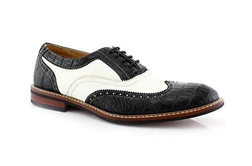 Ferro Aldo Cooper M139001B Mens Full Synthetic Alligator Print Formal Oxford Casual Lace Up Dress Shoes Black