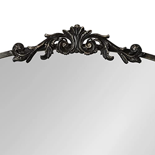 Image of Kate and Laurel Arendahl Ornate Traditional Arched Mirror; 36 x 29; Black; Decorative Baroque Style Arched Wall Mirror with Wide Frame and Ornamental Crown