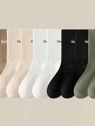 Men's 5 Pairs Set Letter Print Mid Calf Socks Comfy Crew Socks for Daily Wear3