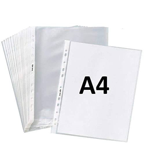 - A4 Size Transparent Document Sleeves, 50 Pcs, Heavy Duty Clear Sheet Protectors, 200 Microns, Plastic Leaf, Waterproof, 11-Hole Punched for Ring Binders & Files, Office & School Use