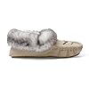 Women's Suede Faux-Fur Beaded Memory Foam Vegan Moccasin Slipper Shoes with Bird Design (Beige,8)