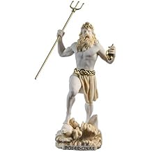 Poseidon Greek God of The Sea with Trident Statue Figurine Gold Alabaster 9.05"