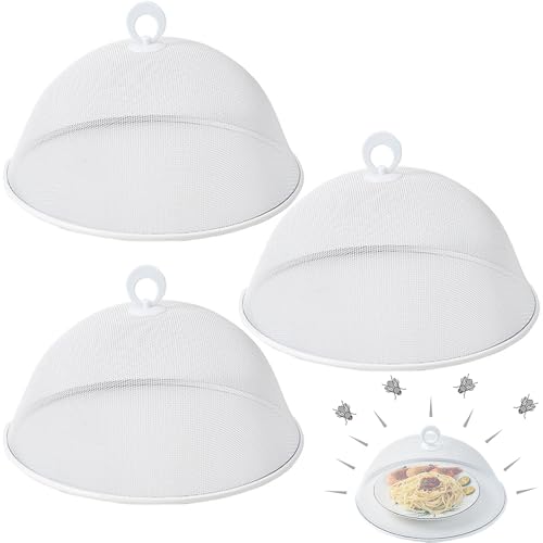 Hunphy 3 Piezas Protector de Cubierta de Comida, Cubierta de Malla para Alimentos, Cubierta Comida Malla Metálica, Protección contra Moscas de Metal con Asa, para Cocina, Picnic (Blanco)