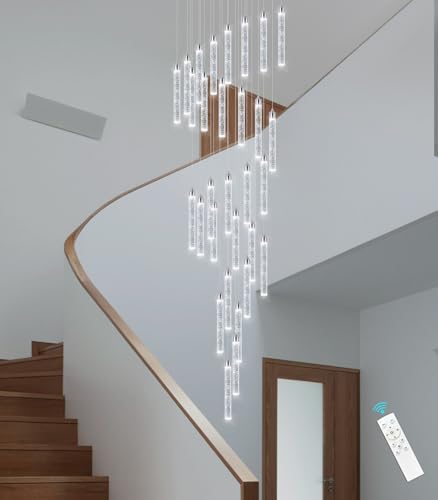 Image of 30-Light 197'' High Ceiling Chandeliers Modern Crystal Chandeliers for Entryway Long Spiral LED Dimmable Chandelier Flush Mount Ceiling Staircase Foyer Living Room Sloped ceilings Light Fixture