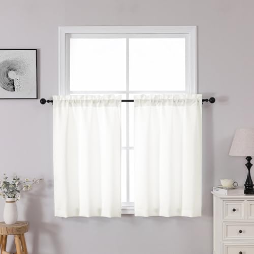 OWENIE Heidi - Cortinas naturales de cocina de 91 cm de largo, juego de 2 paneles para cocina, comedor, cortinas cortas que filtran la luz para ventanas pequeñas, cortinas sólidas modernas con