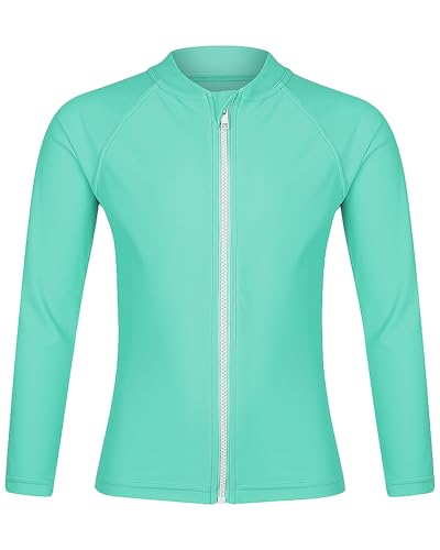 Image of Girls Long Sleeve Swim Shirt UPF 50+ Rash Guard One Piece Zipper Swim Shirt