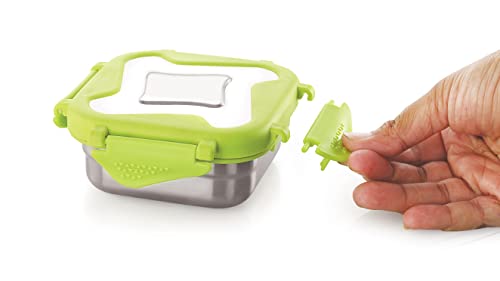 Image of STEELLOCK Smart Stainless Steel Tiffin Lunch Box Set for Kids and Adults - Airtight Leakproof Square Containers with Steel Lids - Green 250ml & 360ml - School & Office