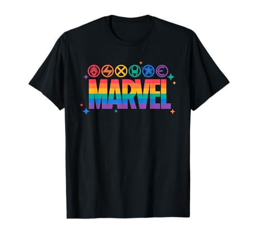 Marvel Pride Rainbow Logo Proud Heroes Symbols Maglietta