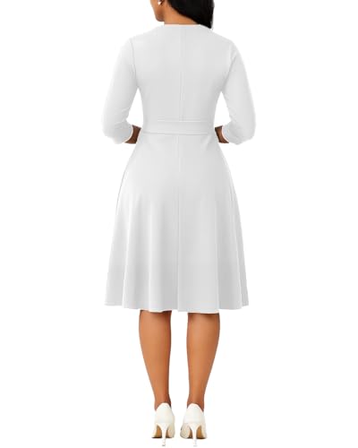 Image of Casual Dresses for Women Midi Church A-Line Fit and Flare Dress Crewneck 3 /4 Sleeve Party Dress