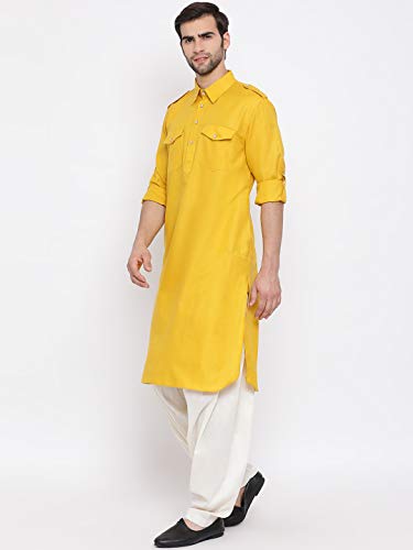 Image of VASTRAMAY Men's Cotton Blend Pathani Kurta Set || Stylish Pathani Style Kurta with Roll Up Sleeves and Relaxed Fit Patiala Salwar