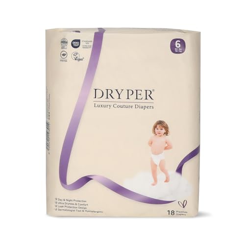 Image of Trial Pack Baby Diapers - DRYPER Size 6 Diapers (35+ lbs), 18 Count, Hypoallergenic Disposable Diaper, Ultra-Soft & Thin, with Wetness Indicator, Oeko-TEX Standard 100