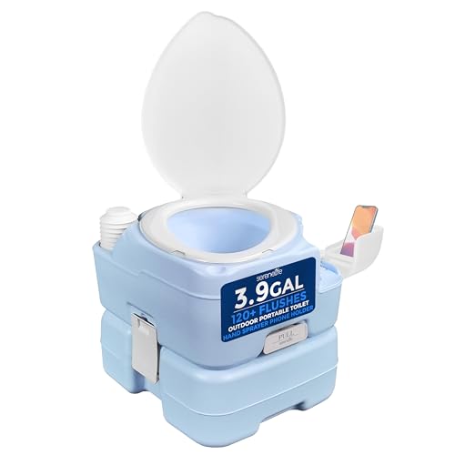 SereneLife WC Portatile da Campeggio da 15 Litri, WC 120 Scarichi, A Prova di Perdite, Materiale PE Durevole, Serbatoio Rimovibile con Spruzzatore e Supporto Telefono