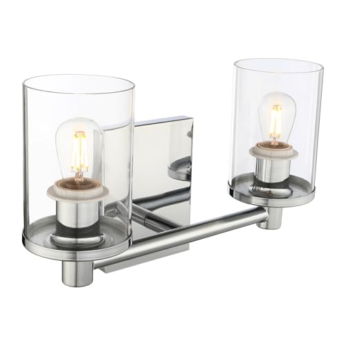 Yosoan 2 Lights Modern Vintage Wall Light, Industrial Vanity Lighting with Glass Lampshade, Double Wall Lamp Indoor Home Lights Fixture, Up Candle Light for Bedroom, Kitchen, Living Room (Chrome)