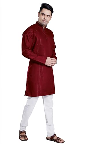 Image of DIVISIVE Men's Self Zari Line Cotton Blend Slim Fit Kurta Pyjama Set