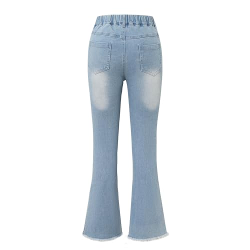 Girls' High Waisted Flared Jeans Elastic Waist Ripped Denim with Pocket2