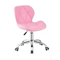 LSBIKE Desk Chair Adjustable Height Swivel Vanity Chair PU Leather Home Office chair for Bedroom Studying Computer Chair with Chrome Legs Rolling Wheels (Pink)
