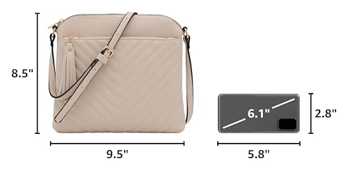 Image of FashionPuzzle Chevron Quilted Medium Crossbody Bag with Tassel Accent