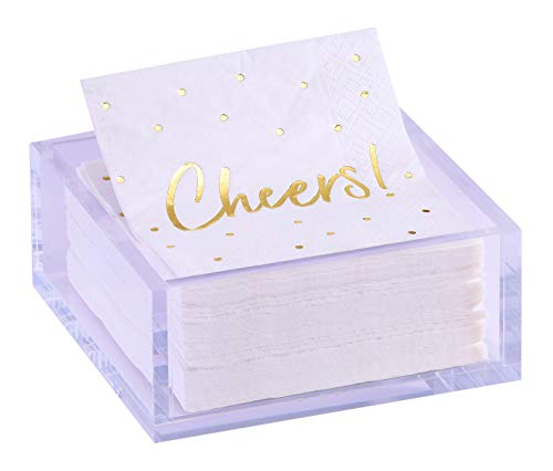 Acrylic Cocktail Napkin Holder - Includes 20 Cocktail Napkins - Perfect Housewarming Gift