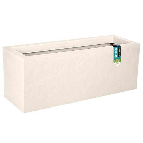 EDA - Balconnière Volcania'Up 25 L - Décor Imitation Pierre - Simple Paroi avec Colerette Trompe-l'oeil - Zone de Rétention d'eau pour Limiter l'Arrosage -...