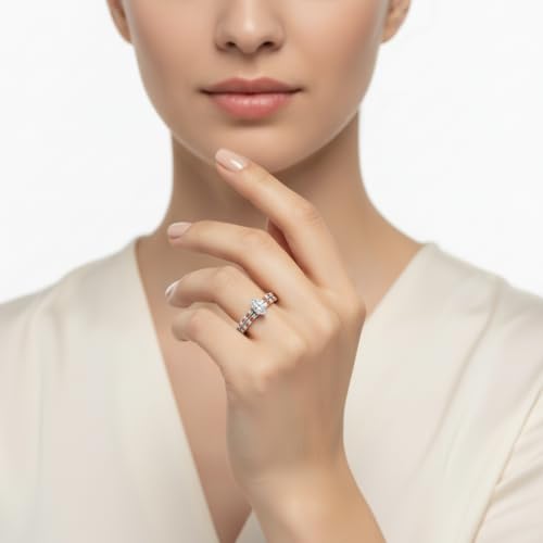 Image of Choose Your Gemstone Three Quarter Diamond CZ Gallery Bridal Ring Set 925 Sterling Silver Marquise Shape Wedding Ring Sets for WomenUS Size 4 to 12